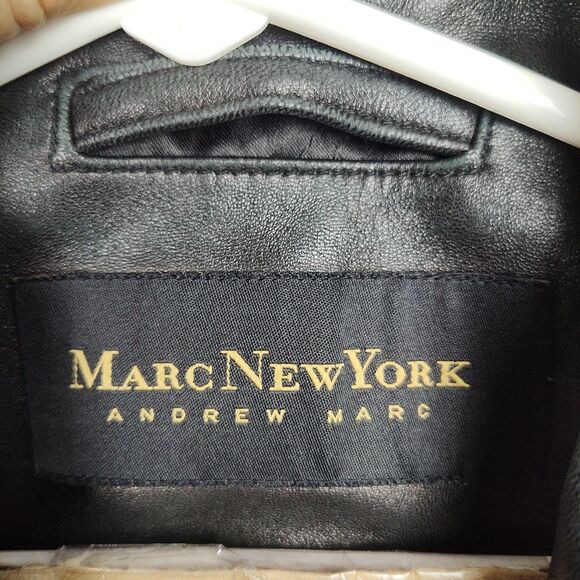 Marc New York Leather Full-Zip Coat Men's Large Black Lined Long Sleeves Pockets - Picture 6 of 7